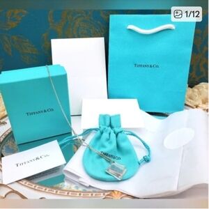 Tiffany & Co Double Squares 925 Silver Necklace Pendant + Gift Wrap Set T & C